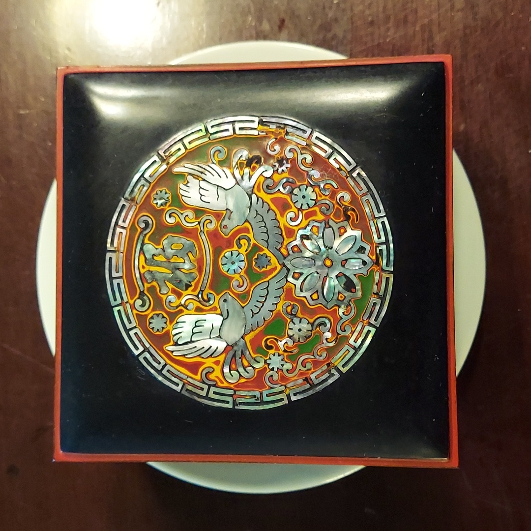 Vintage Japanese Jewelry Trinket Box With Lid Black Lacquerware Mother Of Pearl